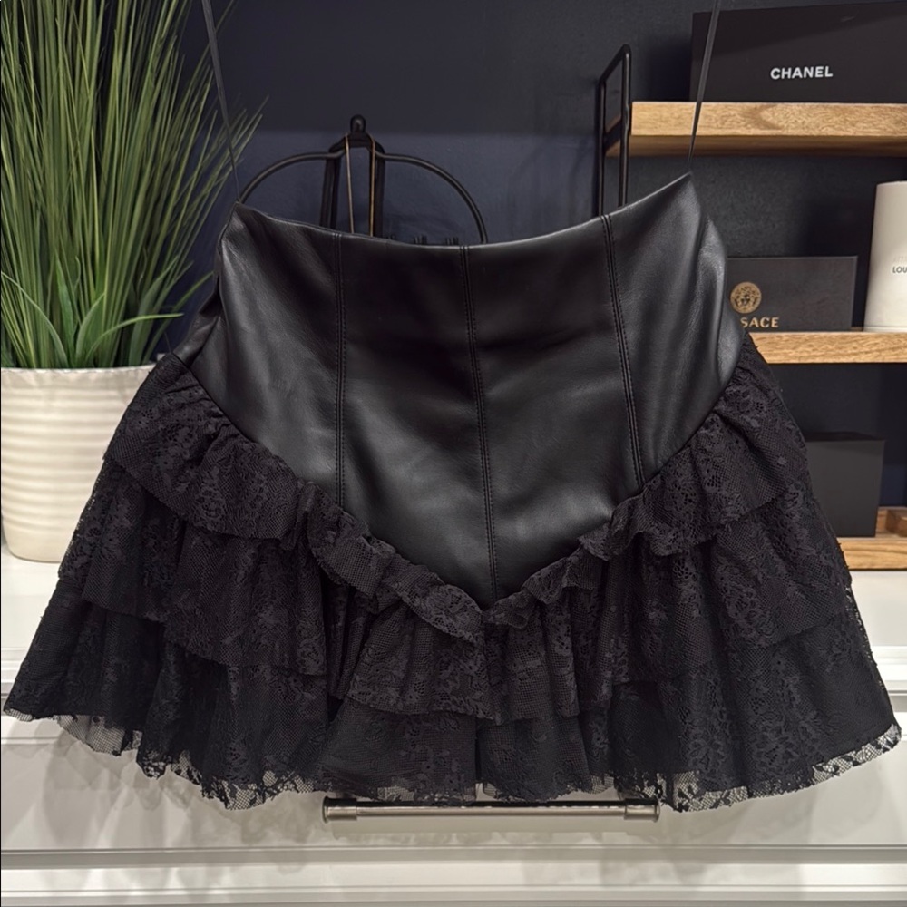 AKIRA Elegant Black BELIEVE ME SKIRT WITH LACE TRIM × XS Like new